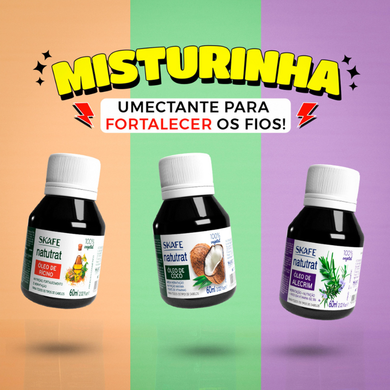 Kit Umectação Capilar Explosivo: Óleo de Alecrim | Óleo de Coco | Óleo de Rícino Natutrat S.O.S 60ml